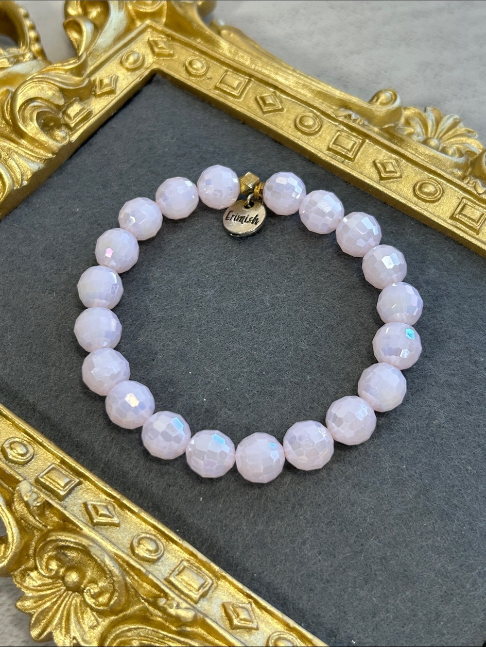 Erimish Pale Pink Faceted Crystal Bead Stretch Bracelet